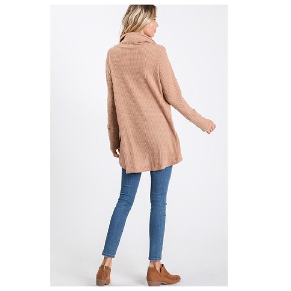 NWT BLACK Long Sleeve Waffle Turtle Neck W/Buttons - Picture 3 of 4